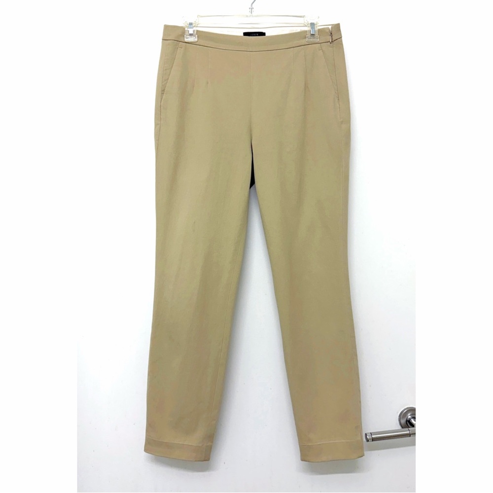 J Crew Martie Ankle 7/8 Pants Bi Stretch Cotton Khaki Tan Beige Flat Front 6